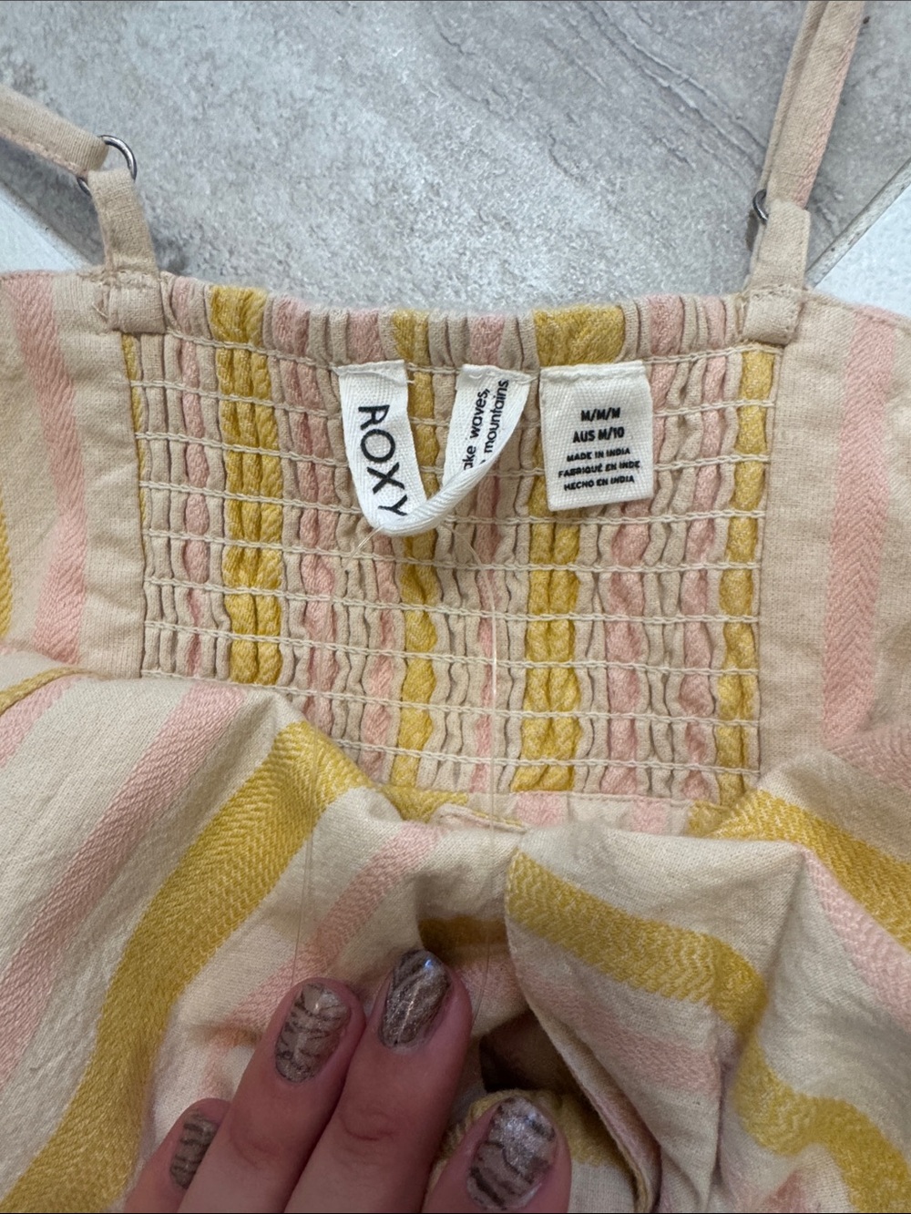 Roxy Yellow Pink Striped Button-Front Mini Sundress - Picture 2 of 4